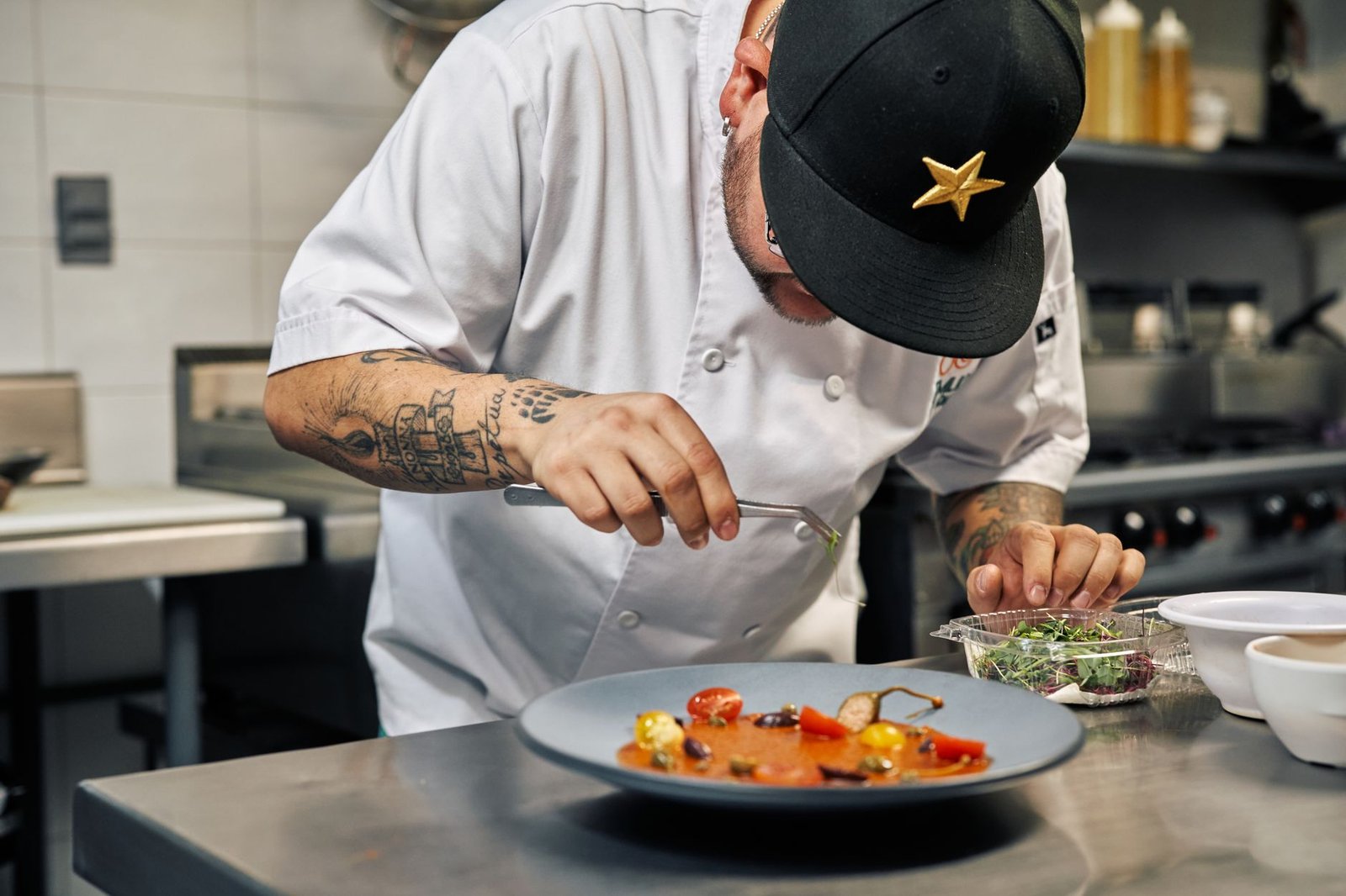 chef plating food kitchen